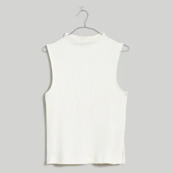 Madewell Side-Slit Mockneck Tank Sleeveless Ribbed Tank Top - Color: Lighthouse - Picture 3 of 14
